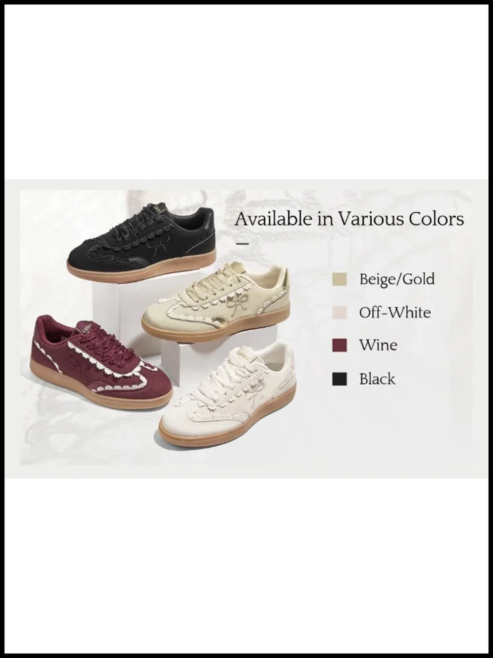 Women's Lace Detail Casual Sneakers Organza Ribbon Lace-Up Fashion Vintage Gum